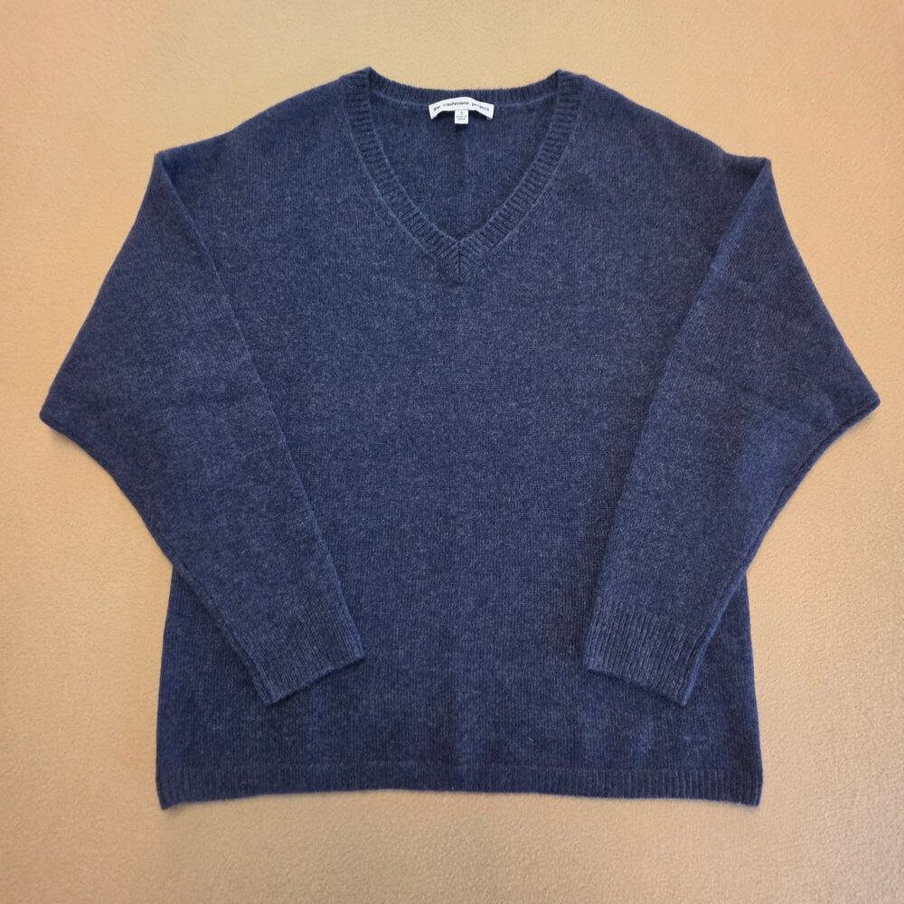 The Cashmere Project 100% Cashmere V-Neck Pullover Sweater Navy Blue Sz Small